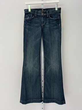 7 FOR ALL MANKIND GINGER BLUE DARK WASH LOW RISE FLARE JEANS SIZE 27